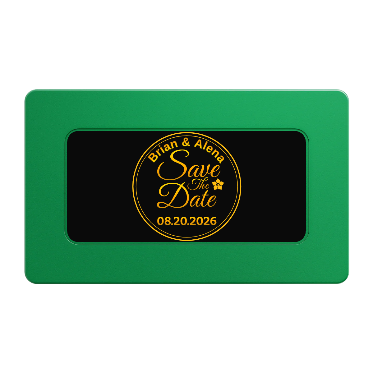 Save the Date Text Rectangular Poker Chip Plaques - Green - Front