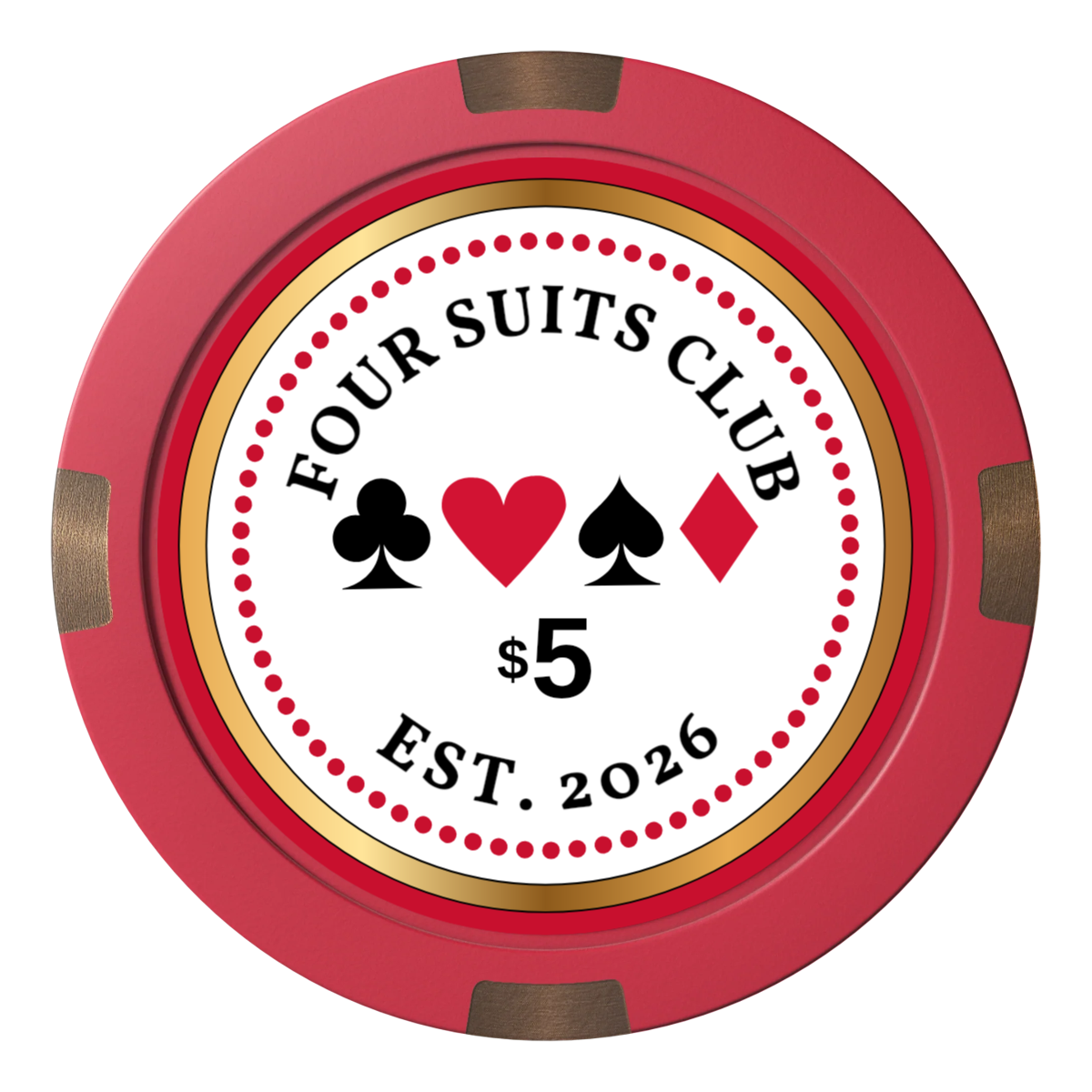 Fours Suits Club Composite & Metal Hybrid Poker Chips - Red - Front