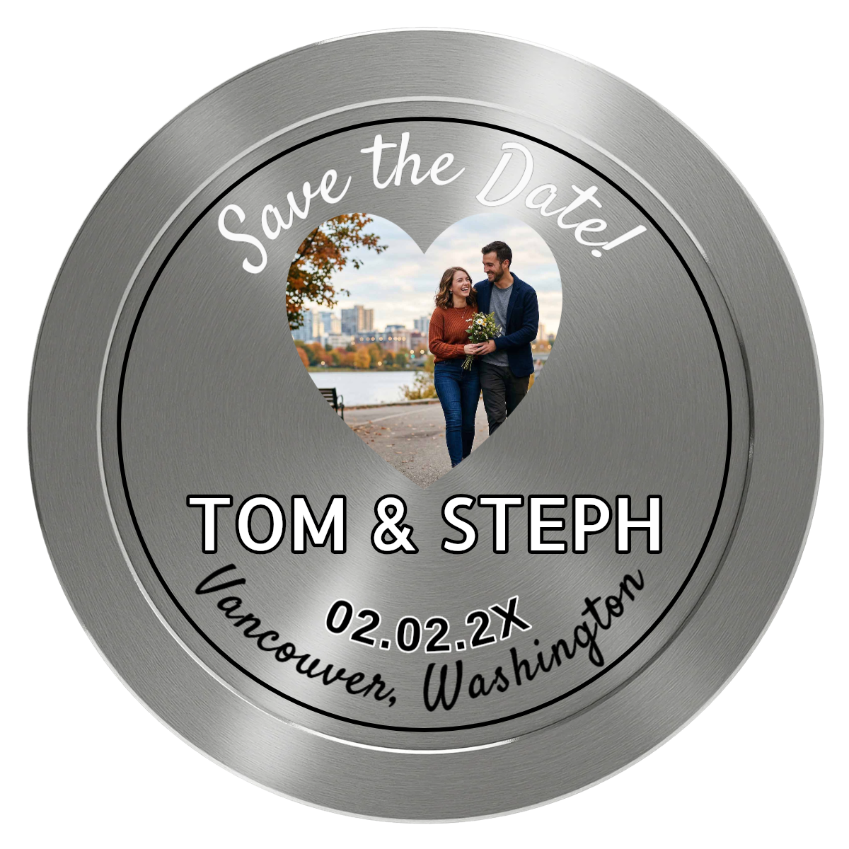Save the Date Hearts Aluminum Poker Chips - Silver - Front
