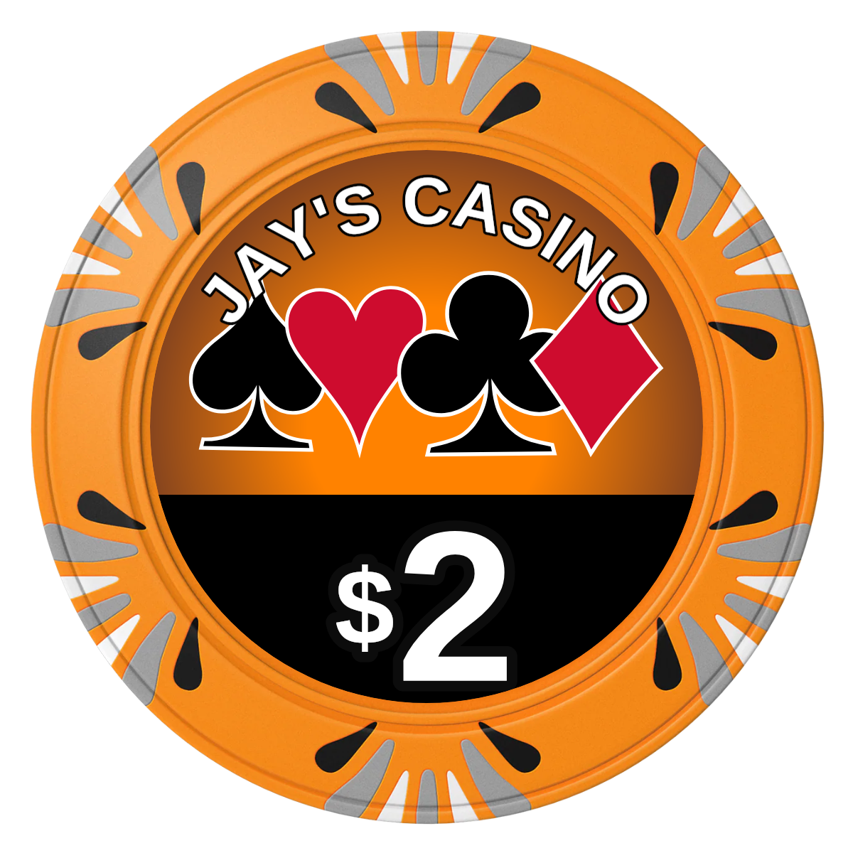 Jay's Casino Clay Poker Chips - Orange / Macau / 40mm - Front