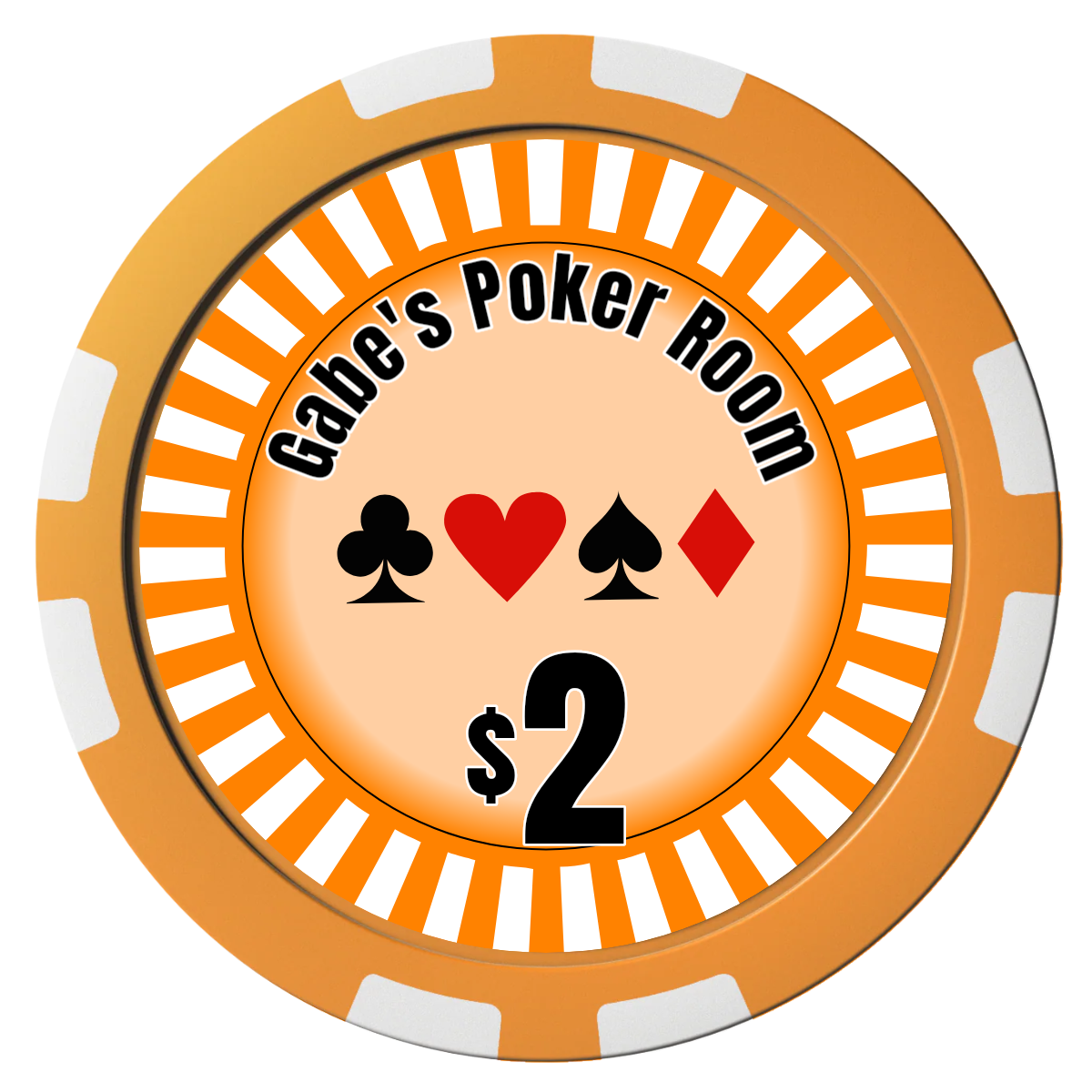 Gabe's Poker Room Composite Poker Chips - Orange / 8 Stripe - Front