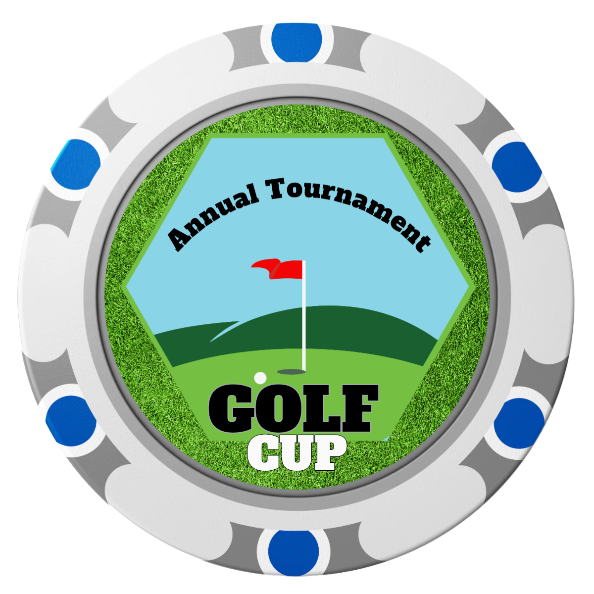 Golf Cup Clay Poker Chips - White / Monte Carlo / 40mm - Front