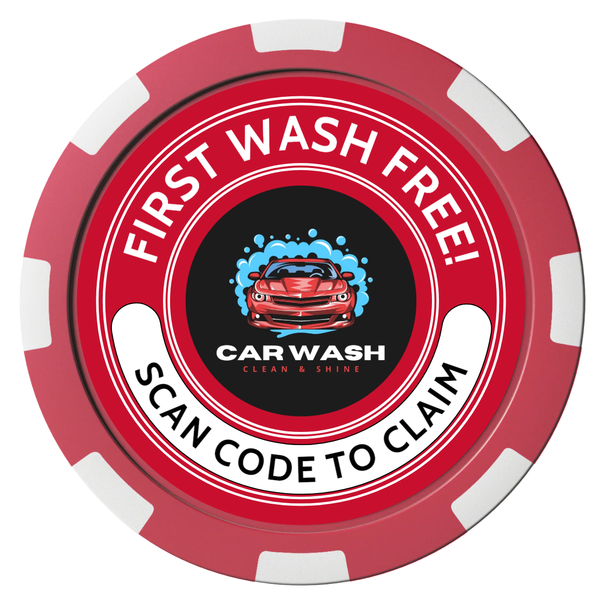 Car Wash Promotion Magnetic Composite Poker Chips - Red / 8 Spot - Front