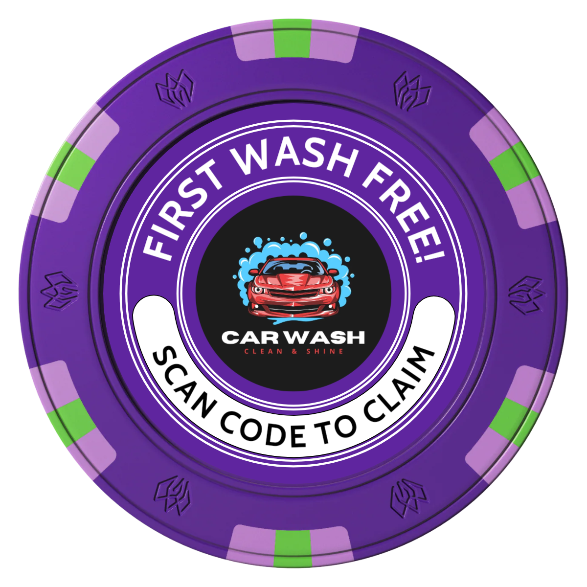 Car Wash Promotion Clay Poker Chips - Purple / 6 Spot Gem / 40mm - Front