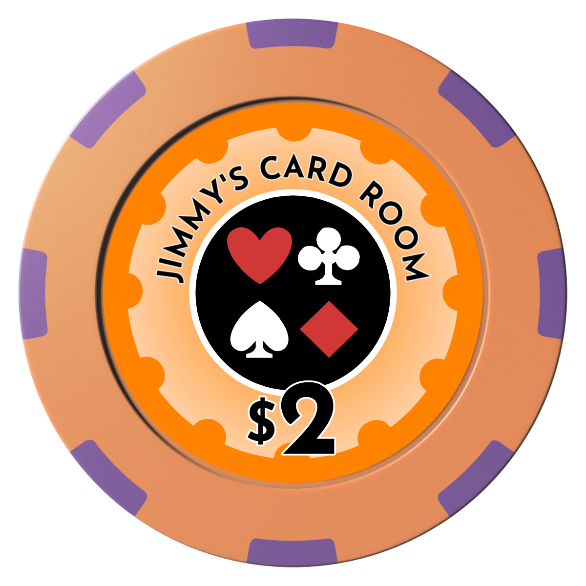 Your Four Suits Clay Poker Chips - Orange / 8 Spot (2 Tone) / 40mm - Front