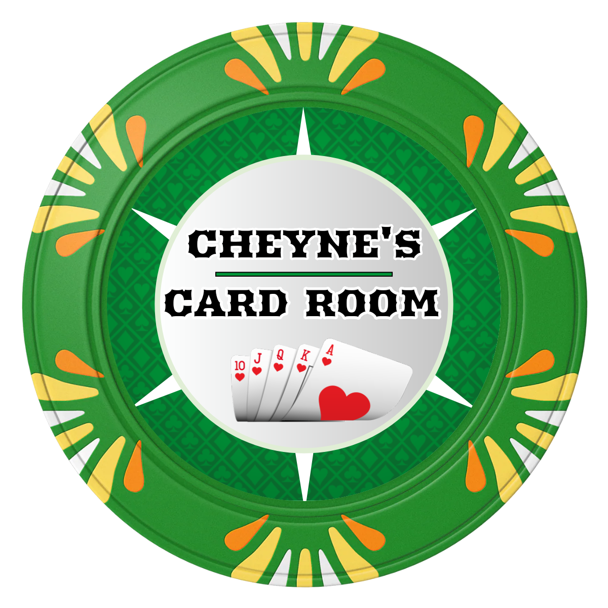 Cheyne's Card Room Clay Poker Chips - Green / Macau / 40mm - Front