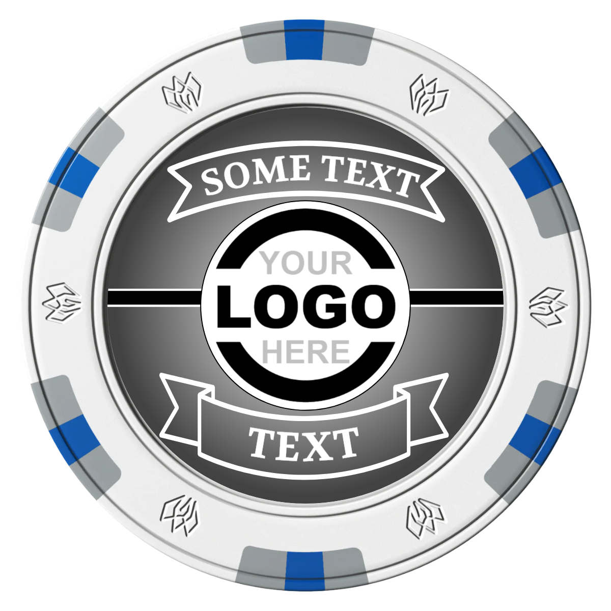 Double Banner Clay Poker Chips - White / 6 Spot Gem / 40mm - Front