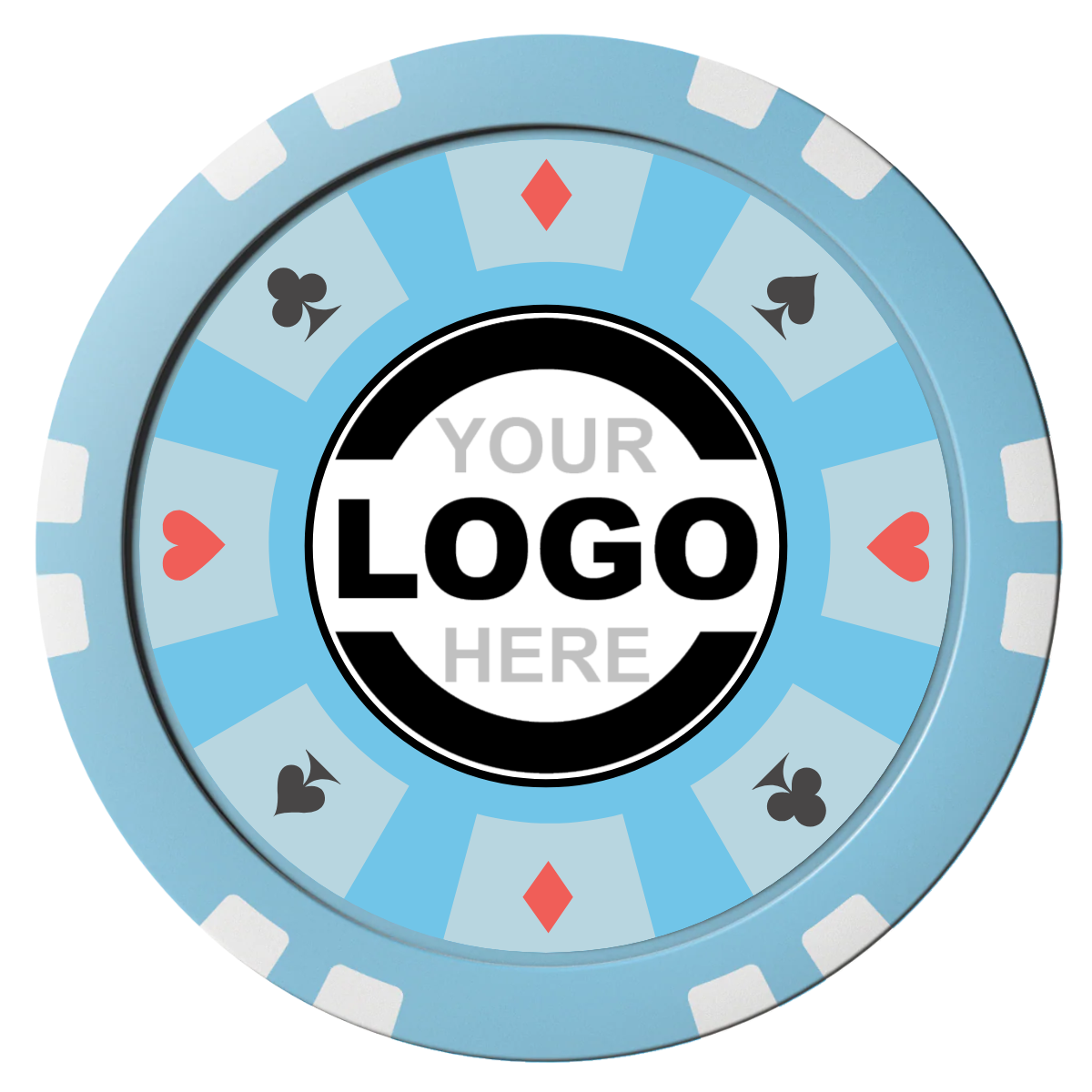 Suit 8 Your Logo Composite Poker Chips - Light Blue / Double Stripe - Front