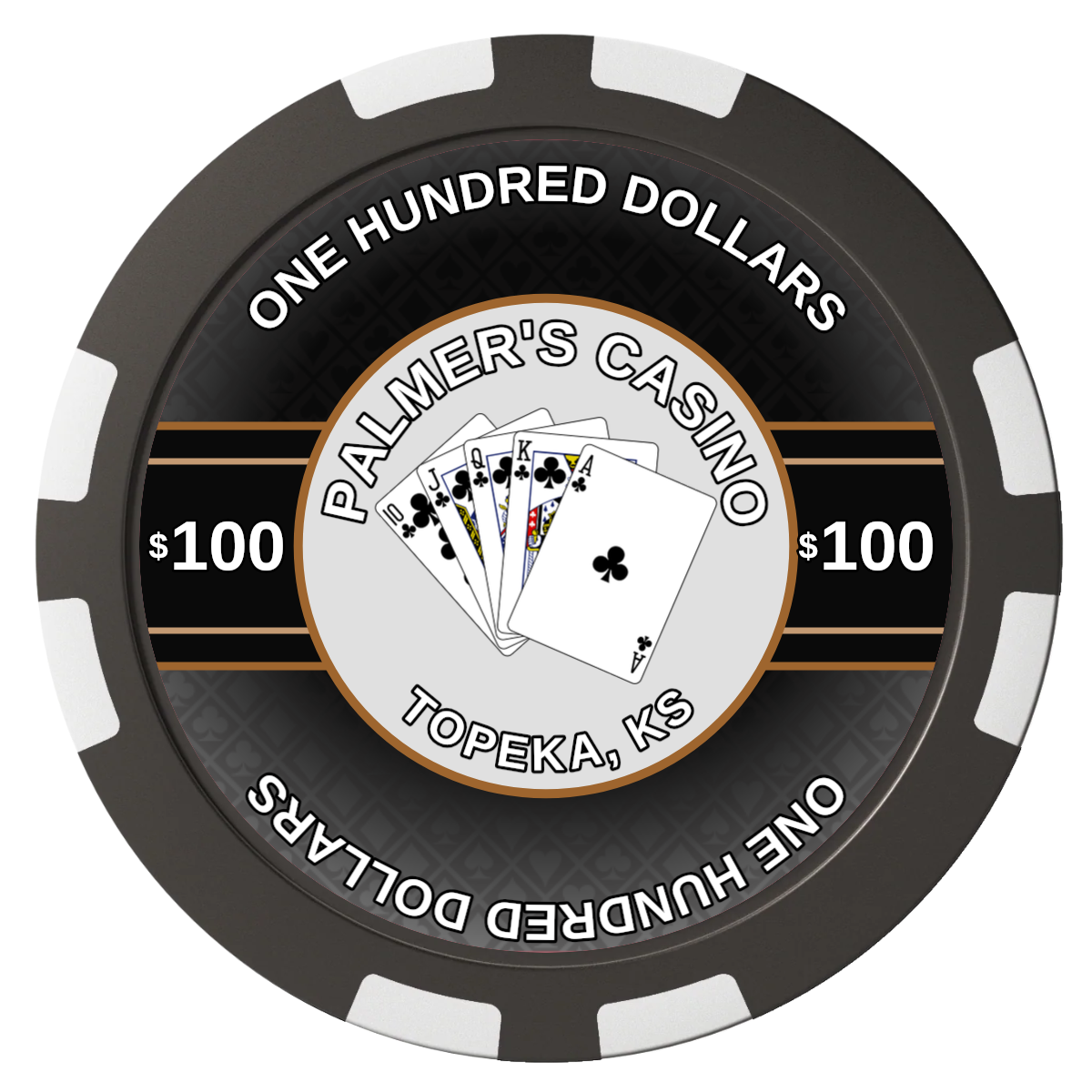 Palmer's Casino Composite Poker Chips - Black / 8 Stripe - Front