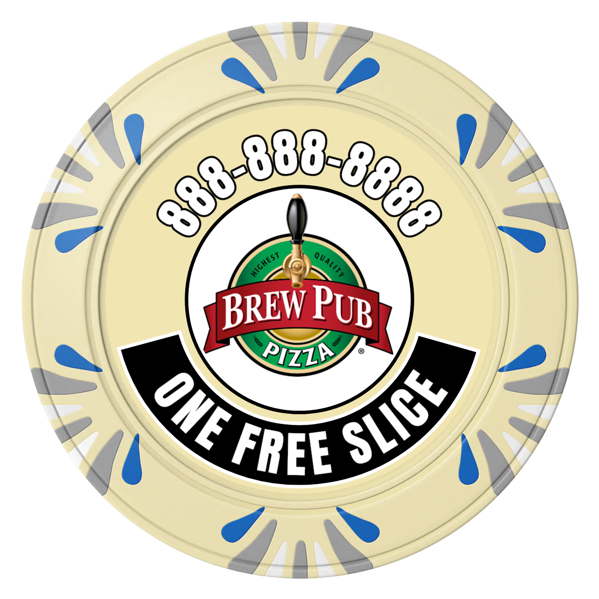 Brew Pub or Pizzeria with Logo Clay Poker Chips - Ivory / Macau / 40mm - Front