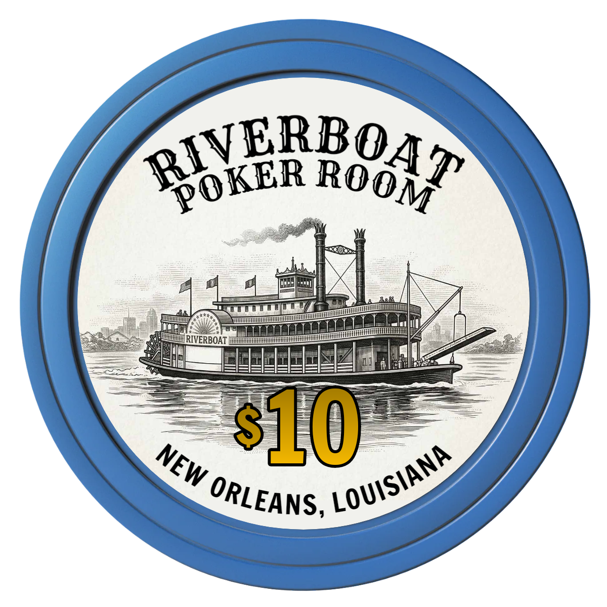 Riverboat Poker Room Composite Poker Chips - Blue / Solid - Front