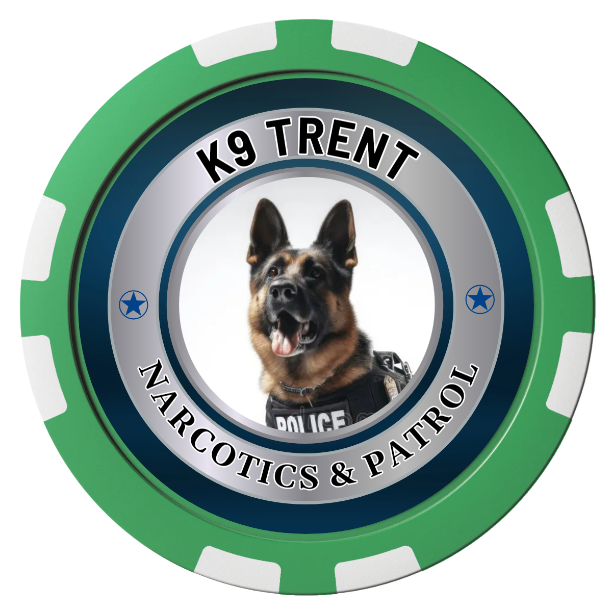 K-9 Trent Composite Poker Chips - Green / 8 Stripe - Front