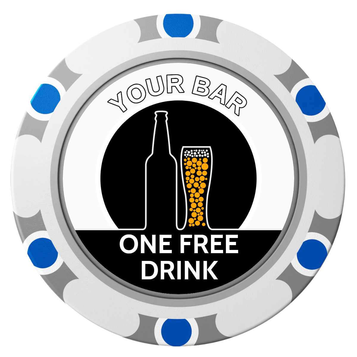 Beer and Glass Clay Poker Chips - White / Monte Carlo / 40mm - Front