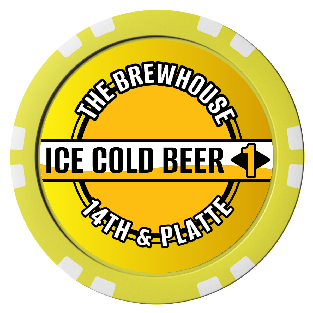 Ice Cold Beer Drink Token Composite Poker Chips - Yellow / Double Stripe - Front