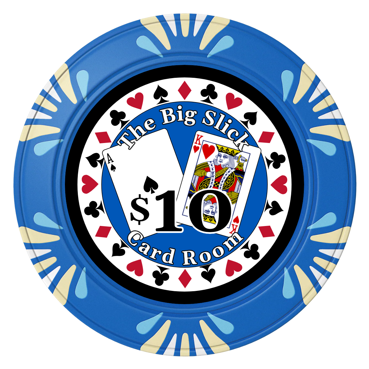AK Big Slick Clay Poker Chips - Blue / Macau / 40mm - Front