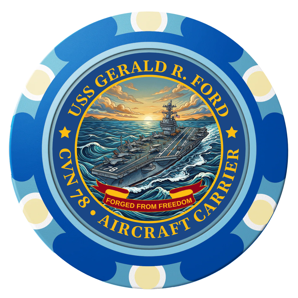 Navy USS Gerald Ford Clay Poker Chips - Blue / Monte Carlo / 40mm - Front