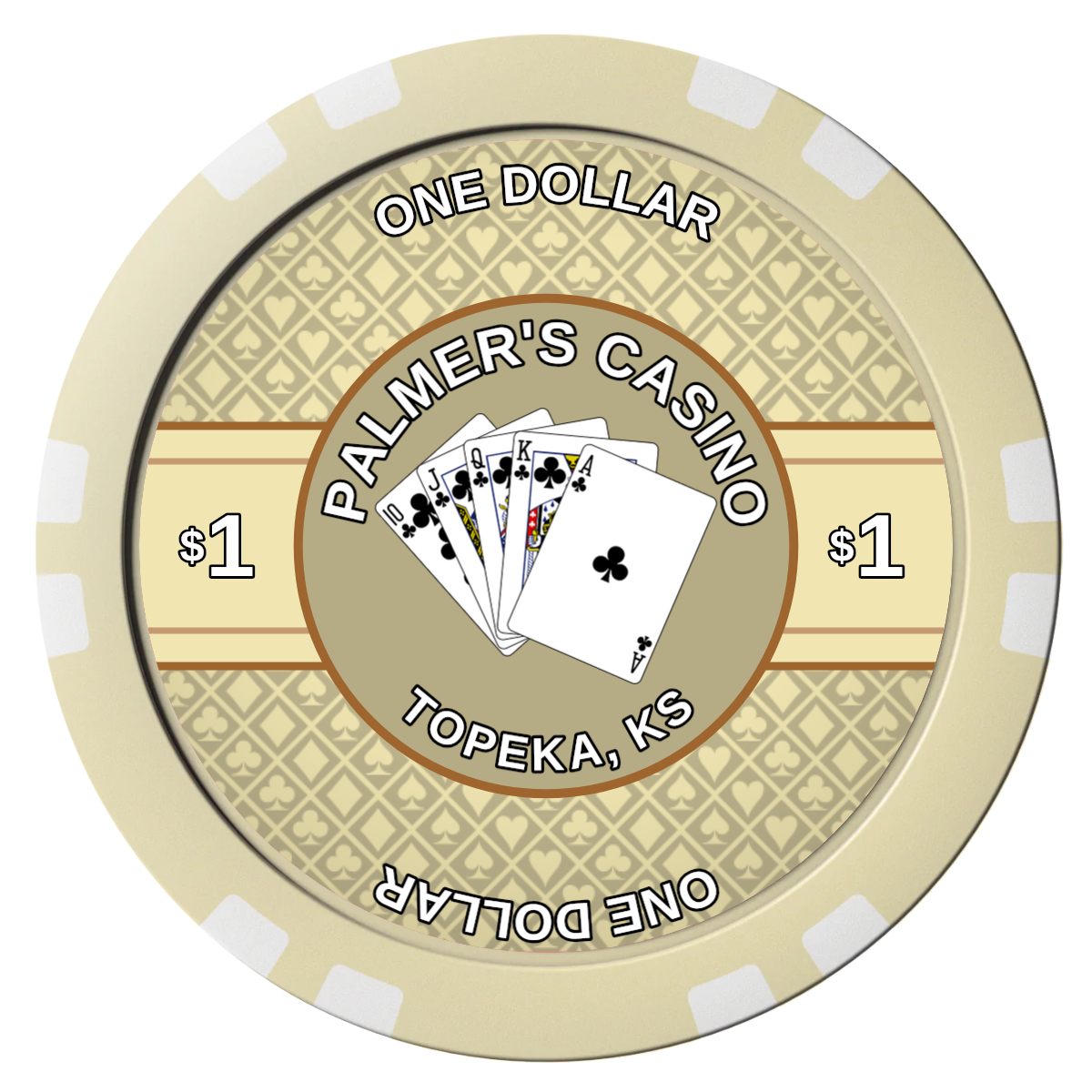 Palmer's Casino Composite Poker Chips - Ivory / Double Stripe - Front
