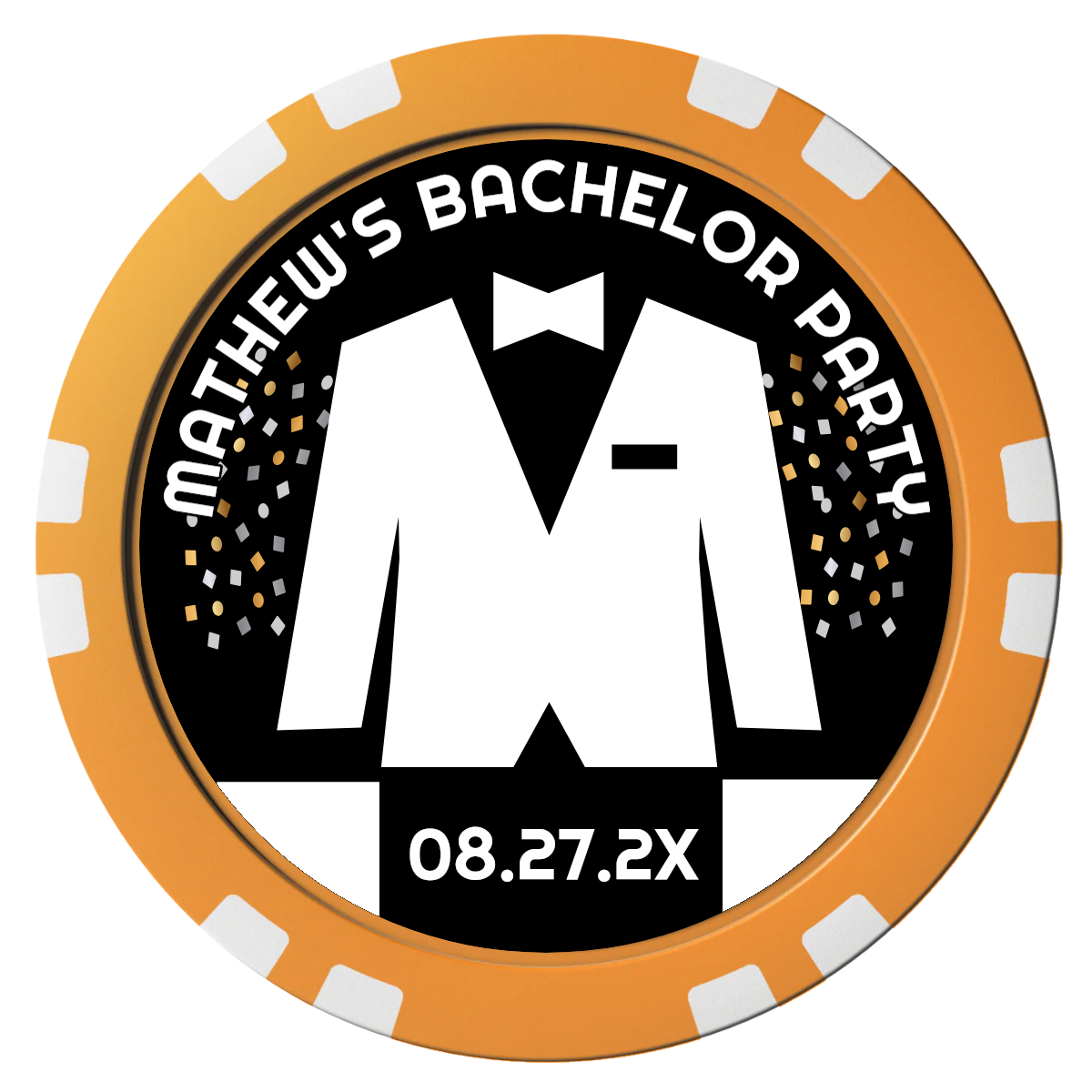 Bachelor No More Bowtie Composite Poker Chips - Orange / Double Stripe - Front