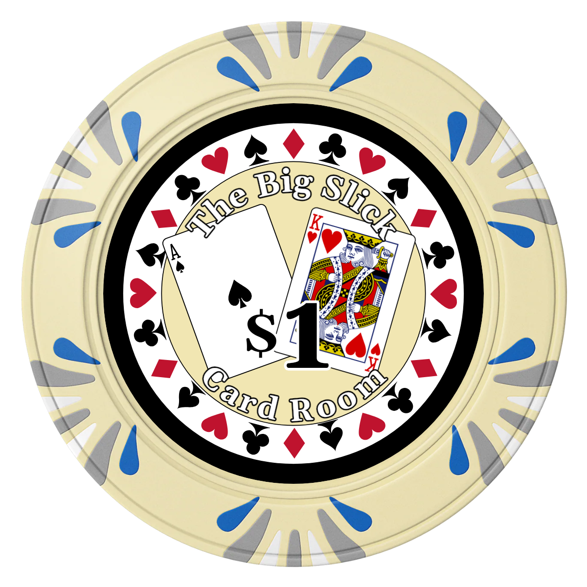 AK Big Slick Clay Poker Chips - Ivory / Macau / 40mm - Front