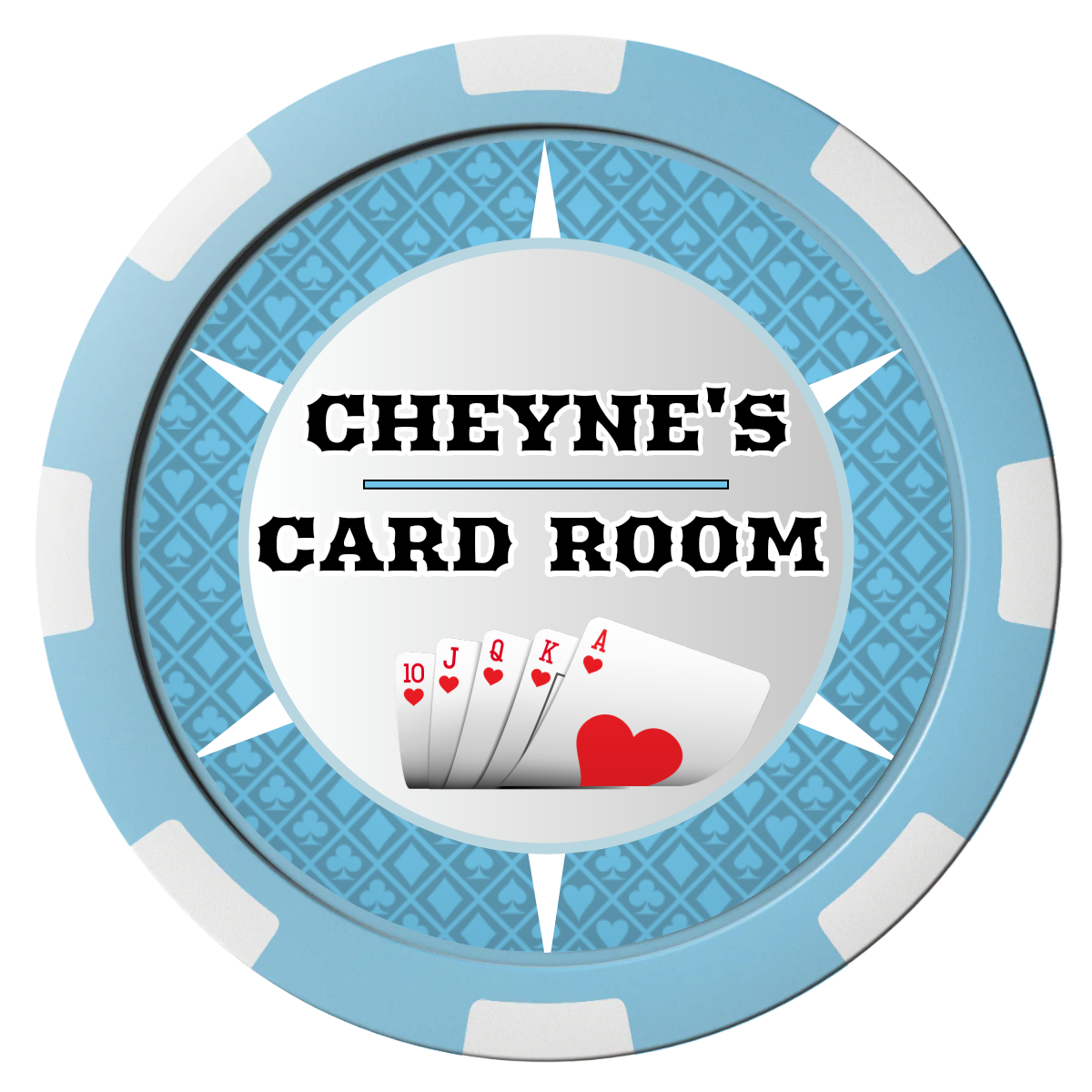 Cheyne's Card Room Composite Poker Chips - Light Blue / 8 Spot - Front