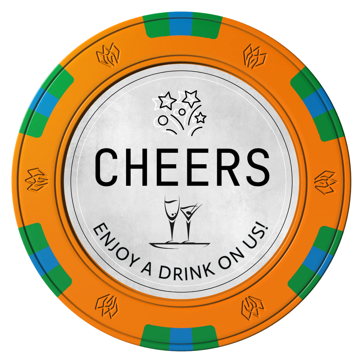 Chique Wedding Token Clay Poker Chips - Orange / 6 Spot Gem / 40mm - Front