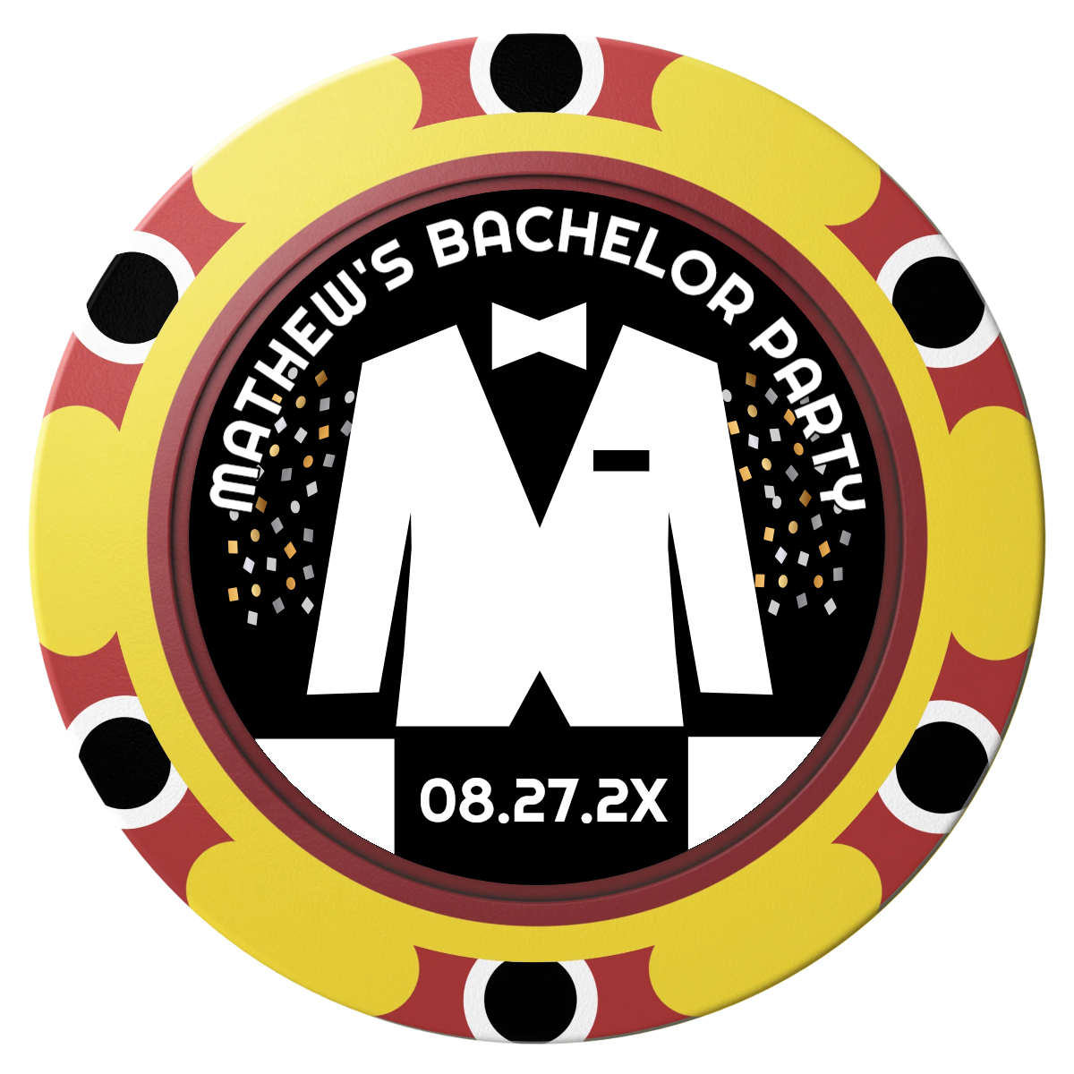 Bachelor No More Bowtie Clay Poker Chips - Yellow / Monte Carlo / 40mm - Front