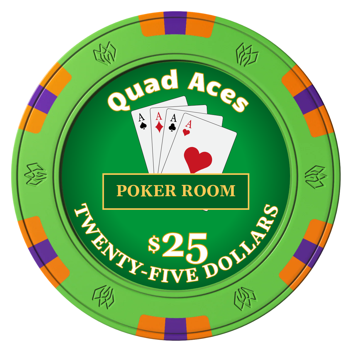 Quad Aces Clay Poker Chips - Green / 6 Spot Gem / 43mm - Front