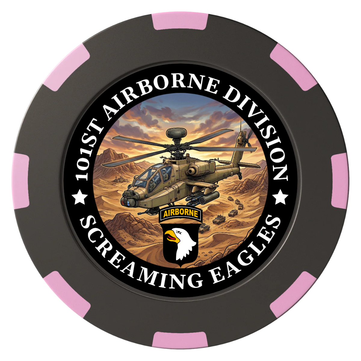 Army Airborne Clay Poker Chips - Black / 8 Spot (2 Tone) / 40mm - Front