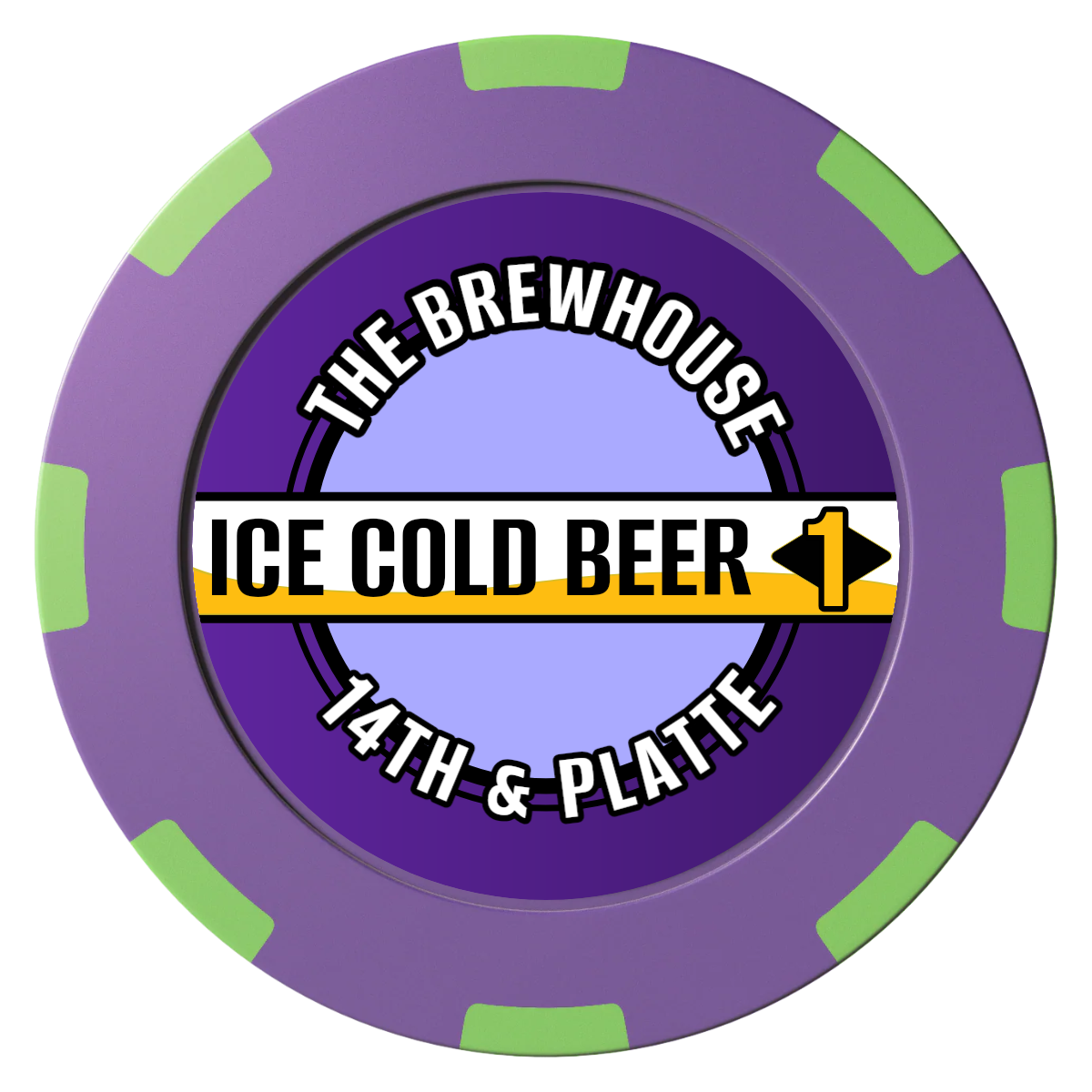 Ice Cold Beer Drink Token Clay Poker Chips - Purple / 8 Spot (2 Tone) / 40mm - Front
