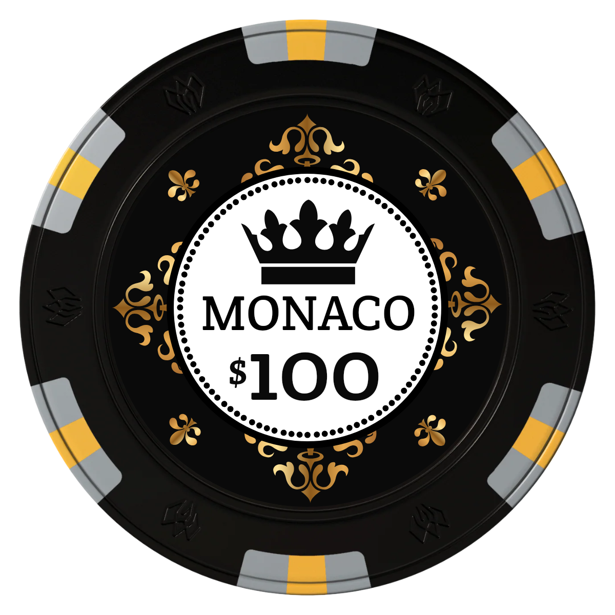 Monaco #001 Clay Poker Chips - Black / 6 Spot Gem / 43mm - Front