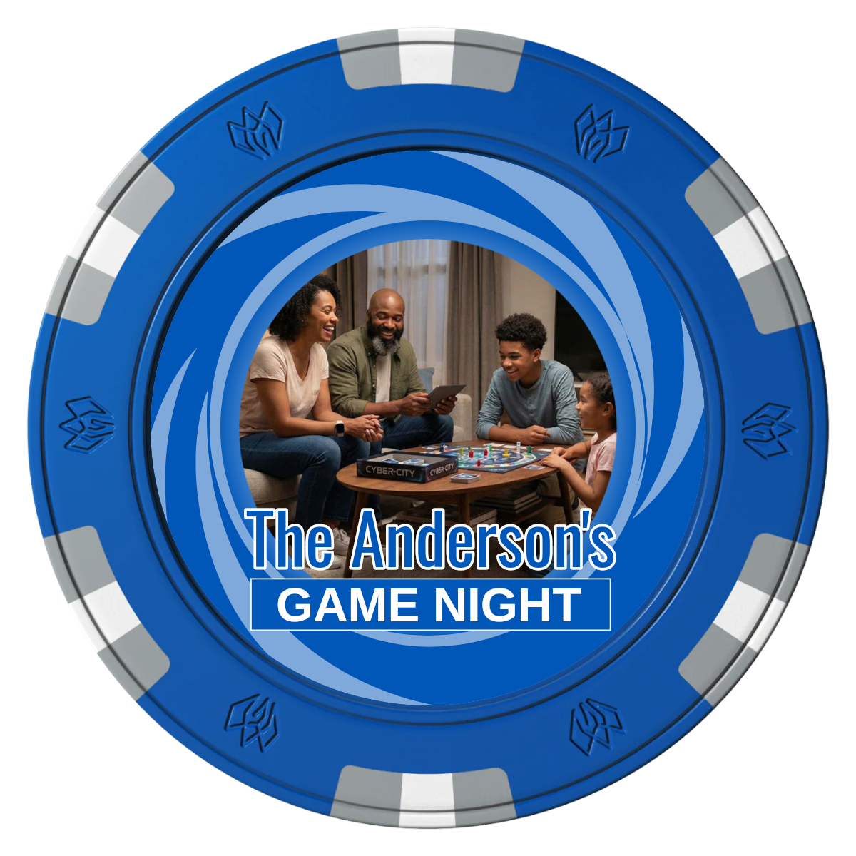 Anderson's Game Night Clay Poker Chips - Blue / 6 Spot Gem / 43mm - Front