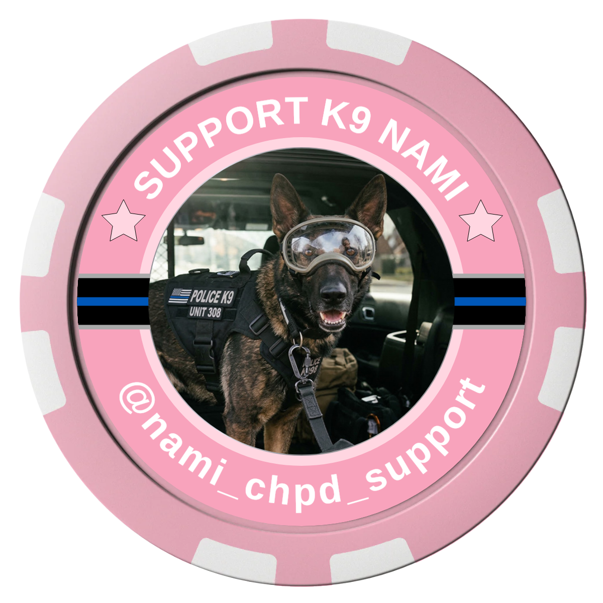 Police Department K9 #02 Composite Poker Chips - Pink / 8 Stripe - Front