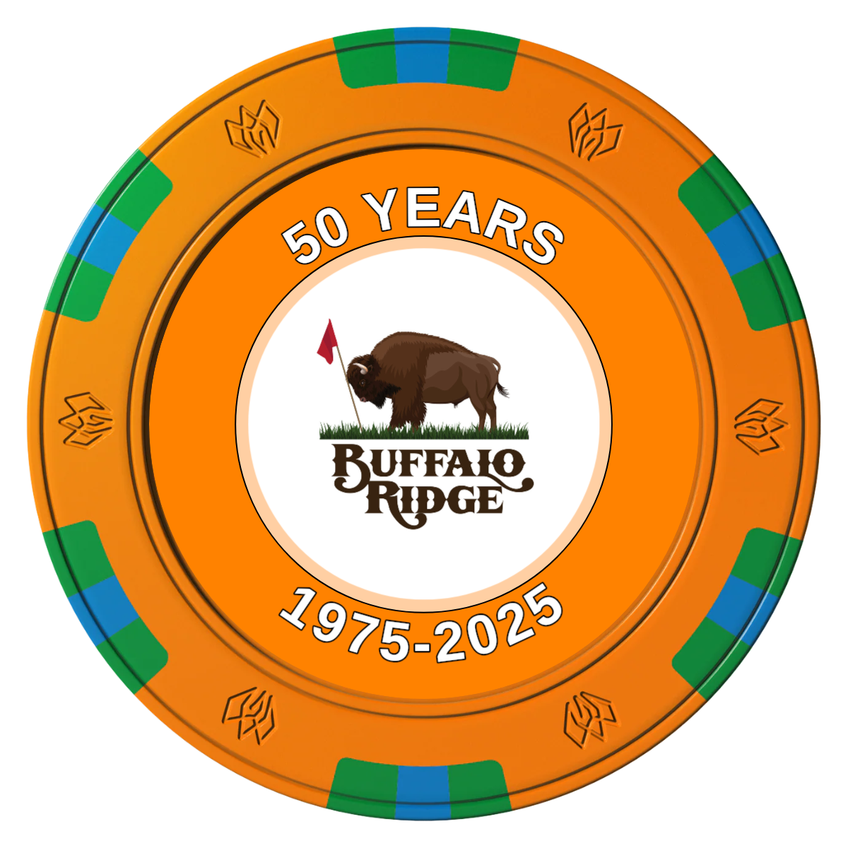 Branded Golf Pro Shop Clay Poker Chips - Orange / 6 Spot Gem / 43mm - Front