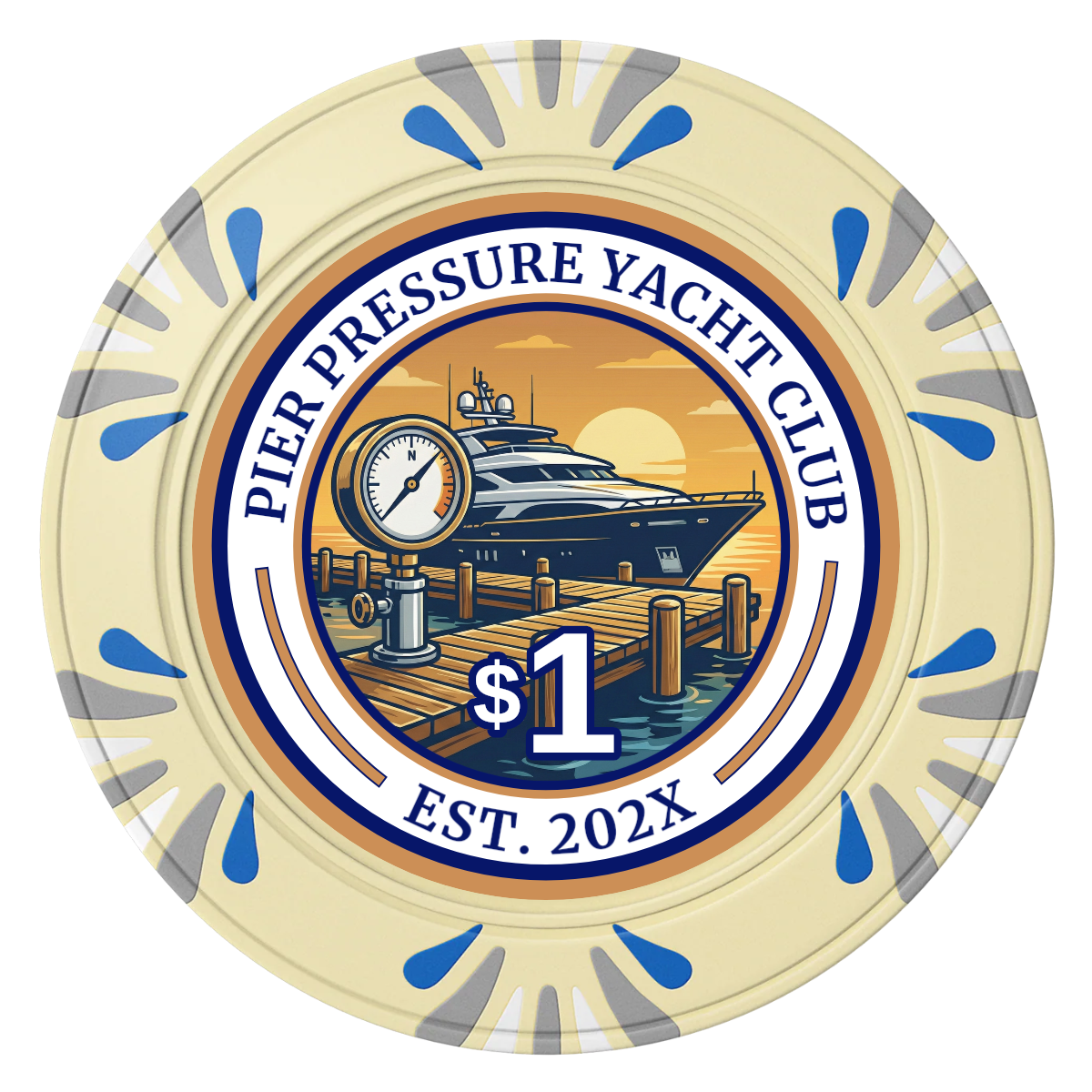 Anchor Down Card Room Clay Poker Chips - Ivory / Macau / 40mm - Front