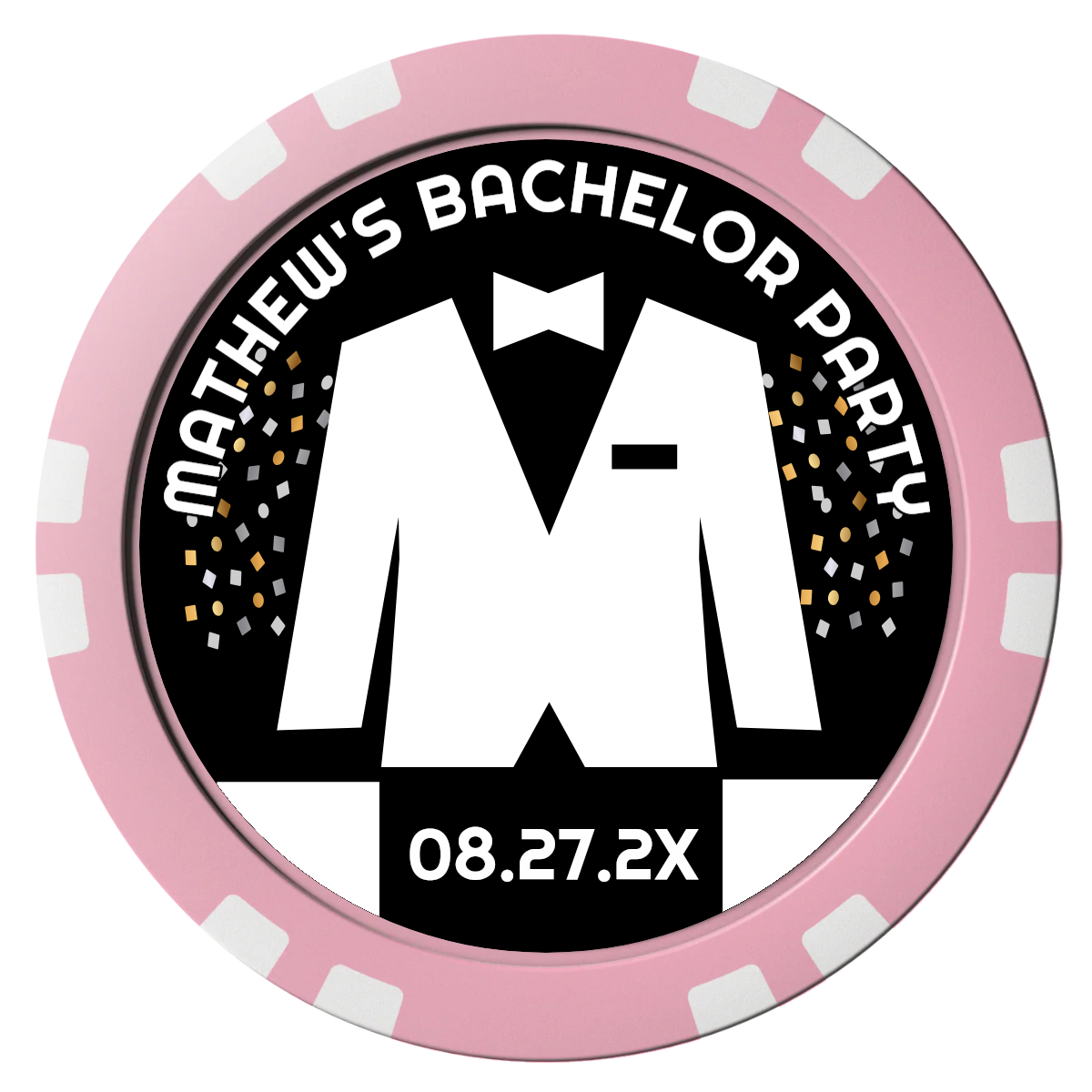 Bachelor No More Bowtie Composite Poker Chips - Pink / Double Stripe - Front