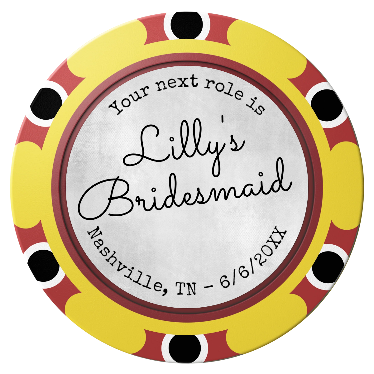 Be My Bridesmaid Simple Clay Poker Chips - Yellow / Monte Carlo / 40mm - Front