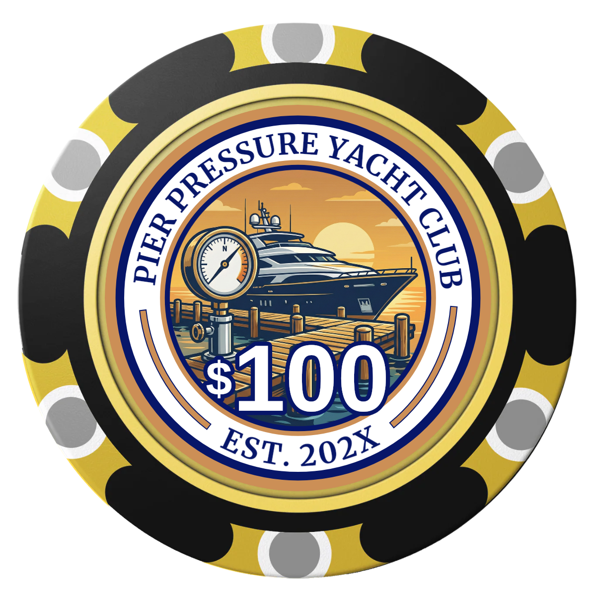 Anchor Down Card Room Clay Poker Chips - Black / Monte Carlo / 40mm - Front