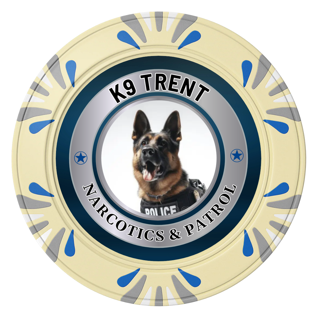 K-9 Trent Clay Poker Chips - Ivory / Macau / 40mm - Front
