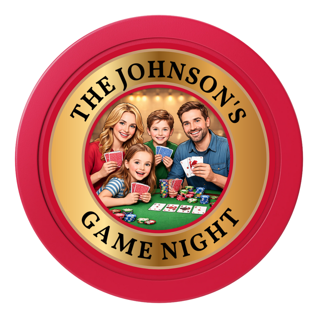 Family Game Night 2" Oversized Poker Chips - Red - Front