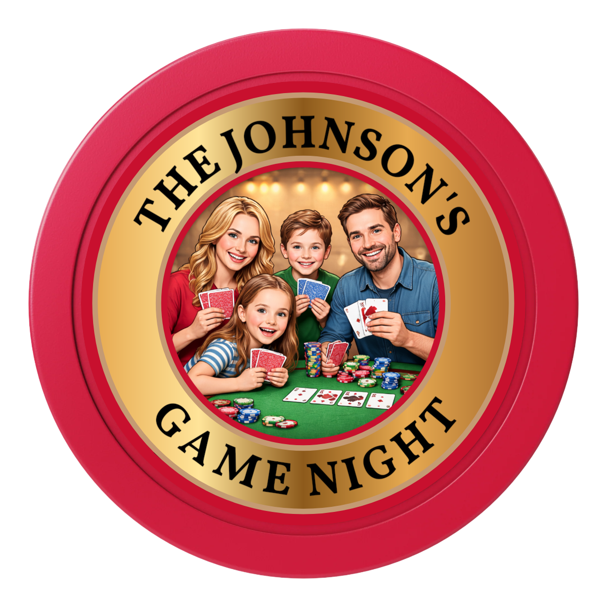 Family Game Night 2" Oversized Poker Chips - Red - Front
