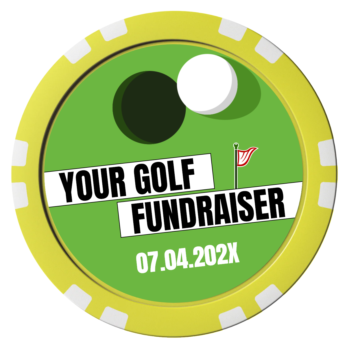 Putting Around Tournament Composite Poker Chips - Yellow / Double Stripe - Front