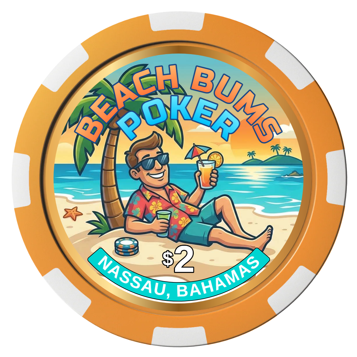 Sandy's Casino Composite Poker Chips - Orange / 8 Spot - Front