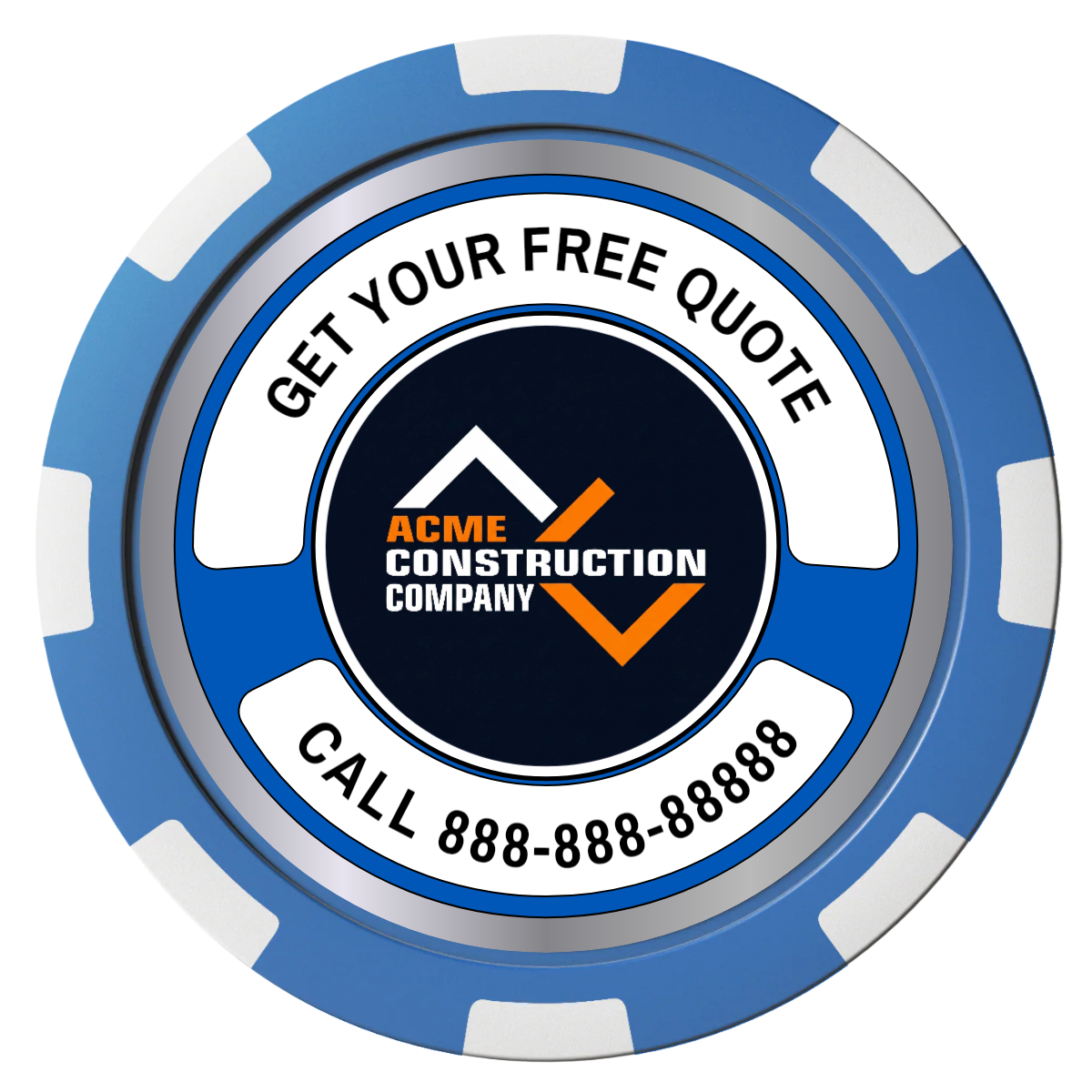 Acme Construction Composite Poker Chips - Blue / 8 Spot - Back