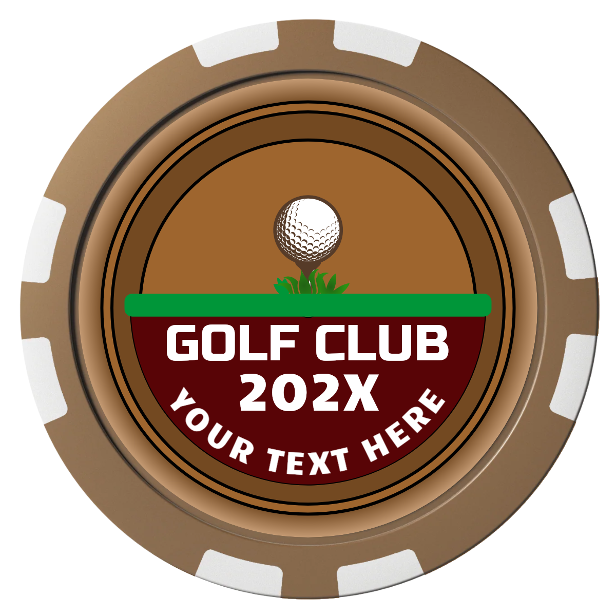 Teed Up Composite Poker Chips - Brown / 8 Stripe - Front