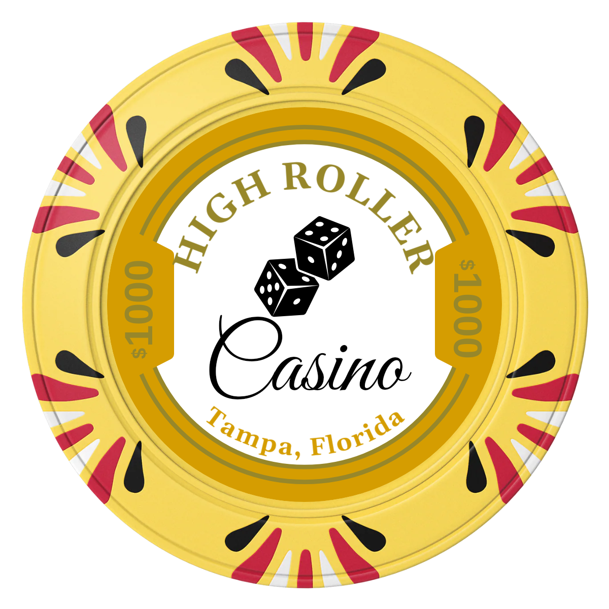 High Roller Casino Clay Poker Chips - Yellow / Macau / 40mm - Front