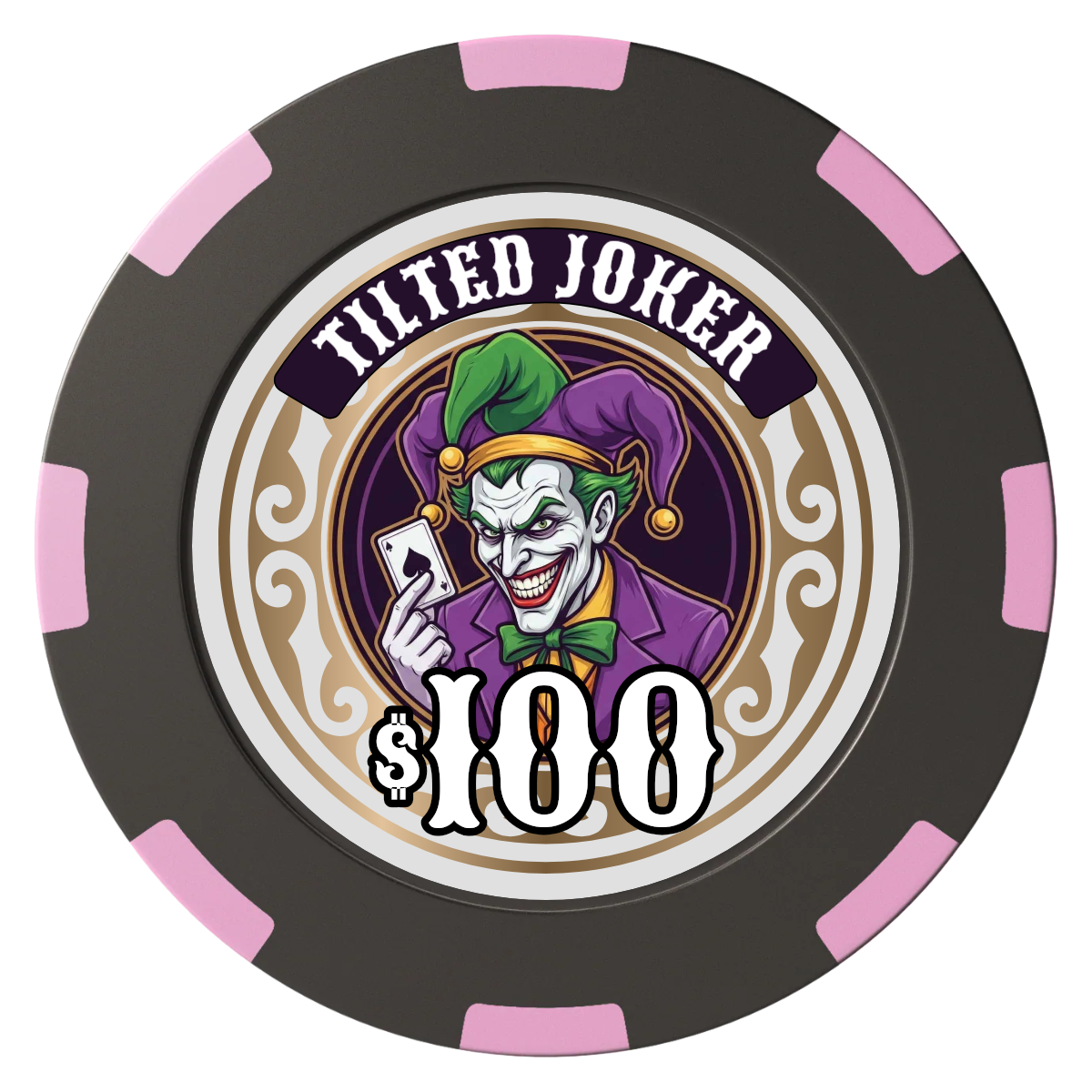 Tilted Joker Clay Poker Chips - Black / 8 Spot (2 Tone) / 40mm - Front
