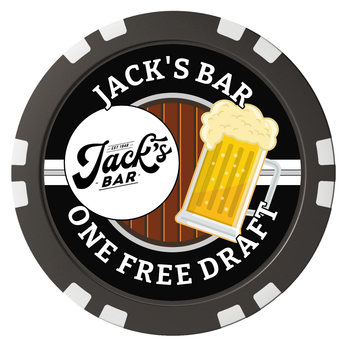 Barnyard Brew Composite Poker Chips - Black / Double Stripe - Front