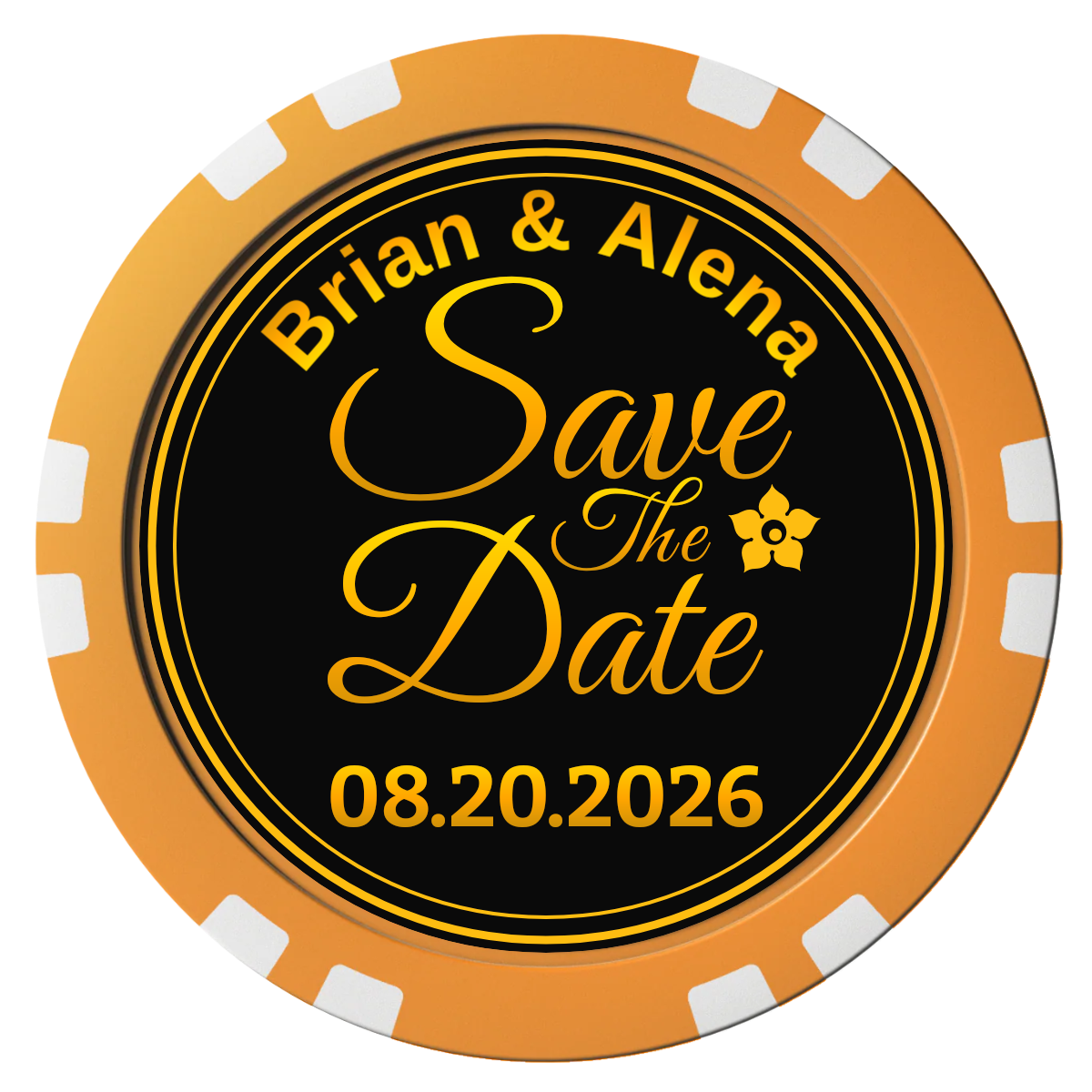 Save the Date Text Composite Poker Chips - Orange / Double Stripe - Front