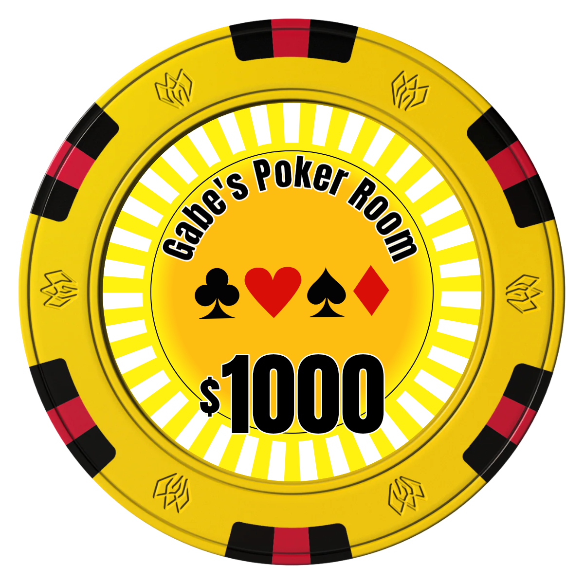 Gabe's Poker Room Clay Poker Chips - Yellow / 6 Spot Gem / 40mm - Front