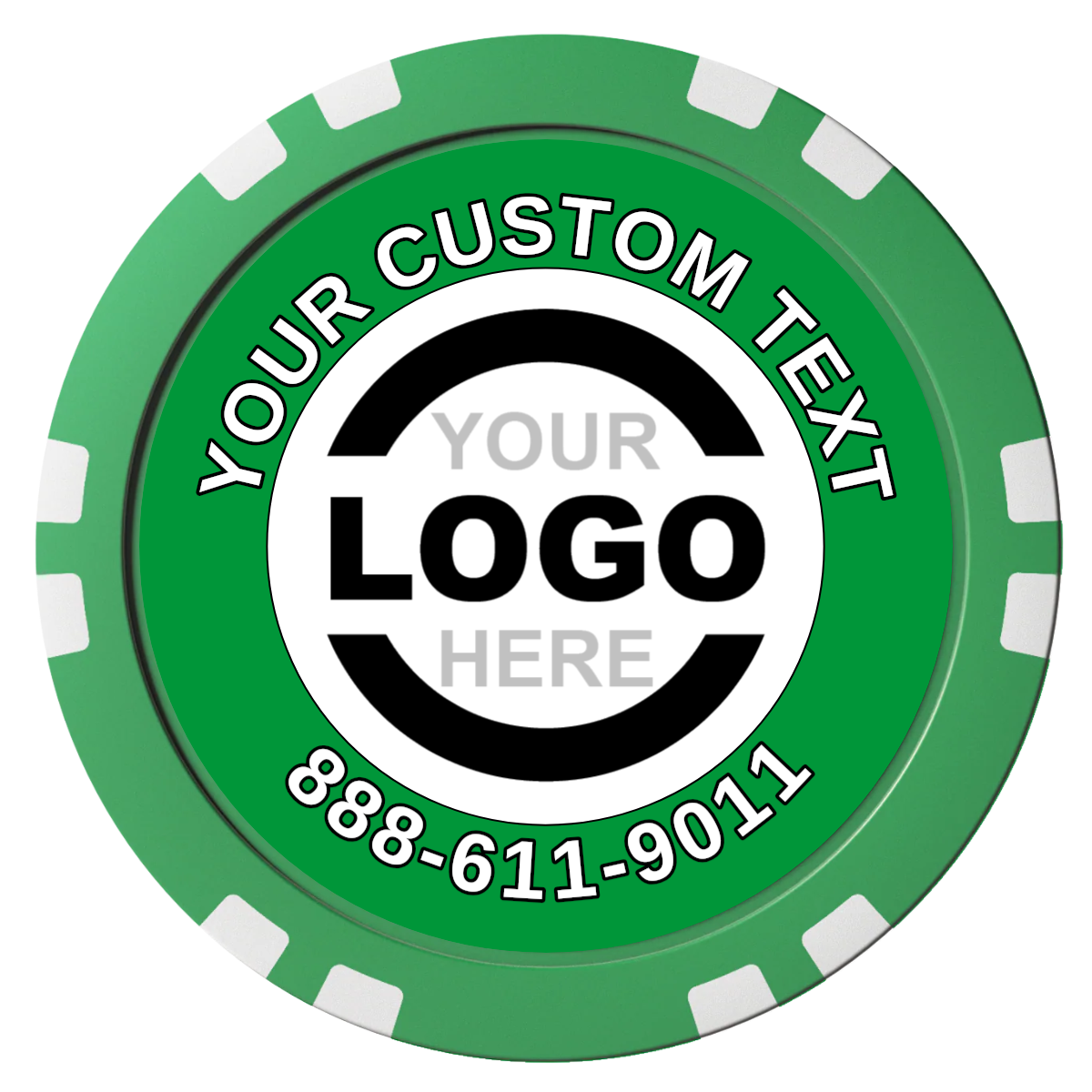 Branded Logo Composite Poker Chips - Green / Double Stripe - Front